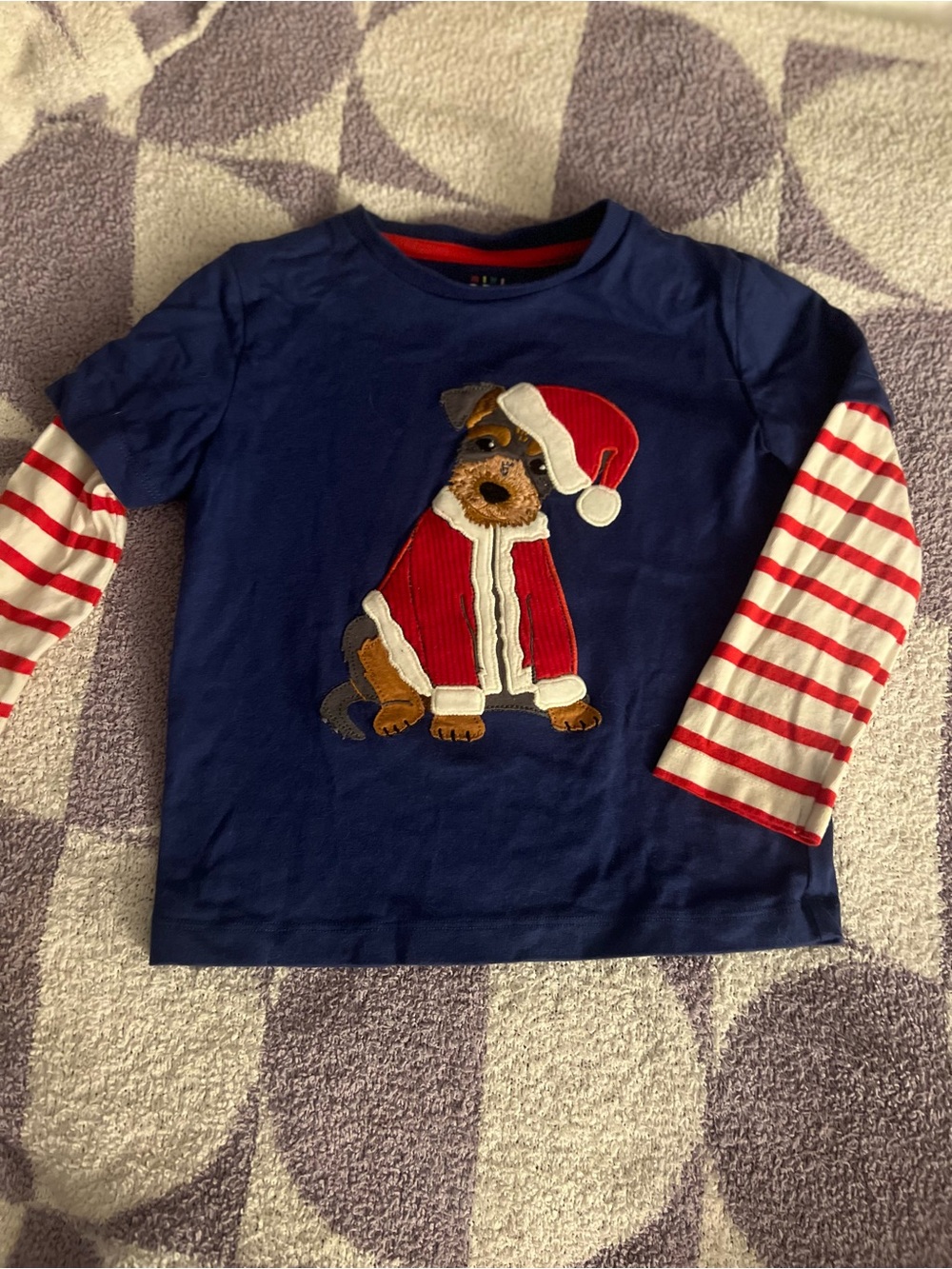 🐶 Mini Boden Navy Kids Long-Sleeve Holiday Dog Shirt